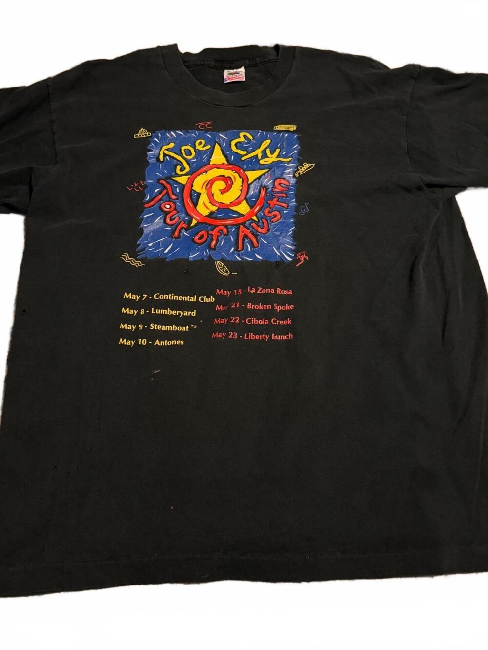 Vintage Single Stitch XL Joe Ely Tour of Austin Texas Concert T-Shirt Black